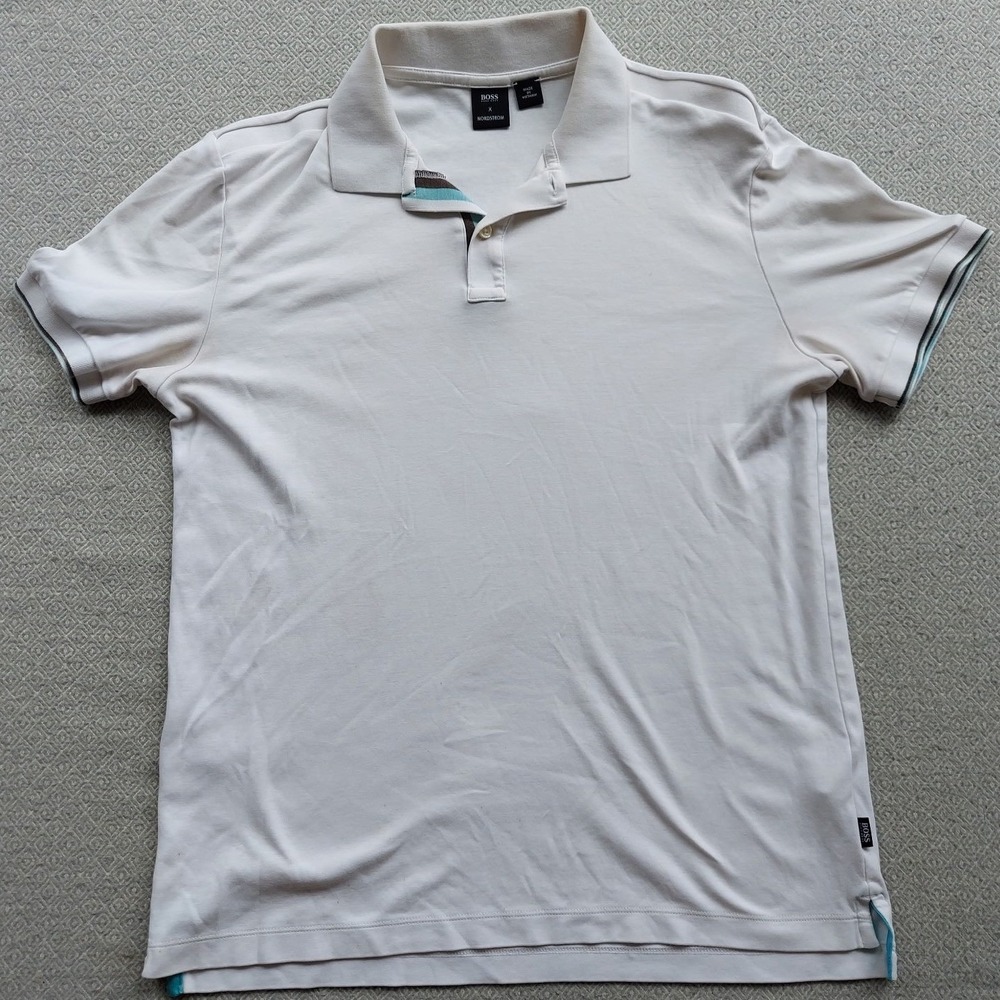 Hugo Boss Polo Shirt Mens L White Nordstrom Collab Short Sleeve Cotton Casual
